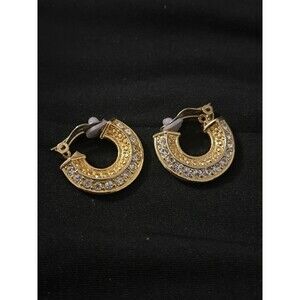 Gold-Tone Rhinestone Hoop Clip-On Earrings